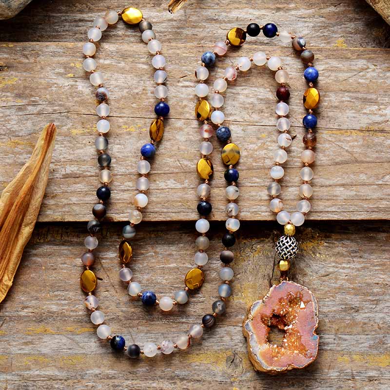 Boho Natural Stones Onyx Gold Beads Nepal Necklaces