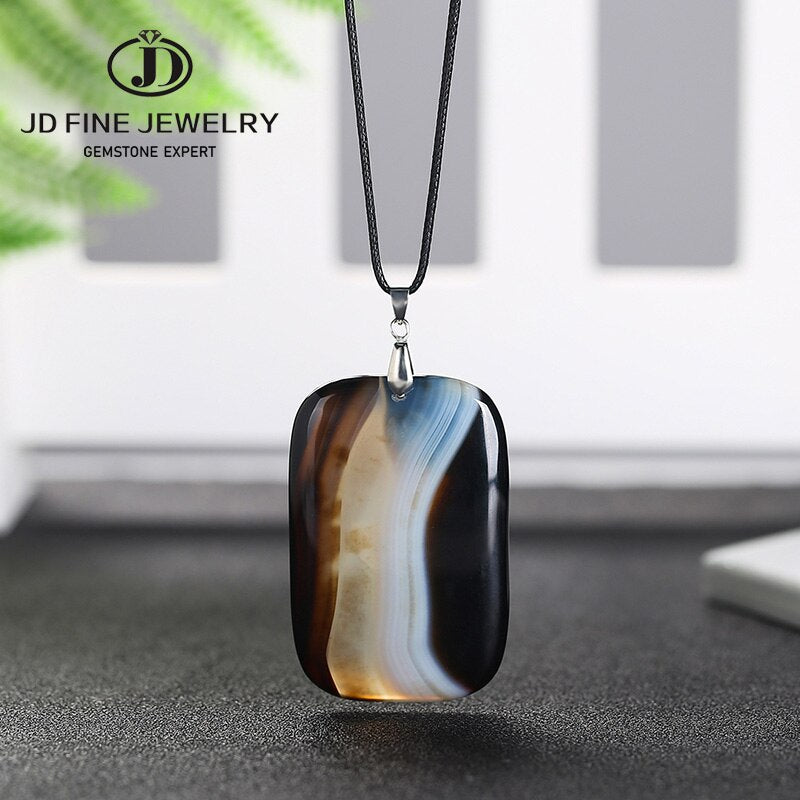 Stone Black Agates Pendant Necklace Women Men