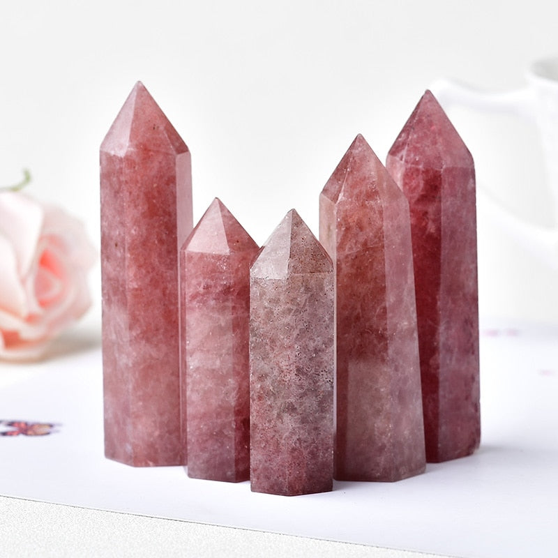 Natural Crystal Point Strawberry Crystal Healing Stone