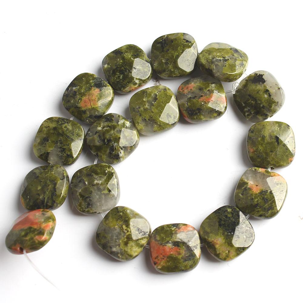 Faceted Square Stone Beads Natural Unakite Agates Jades