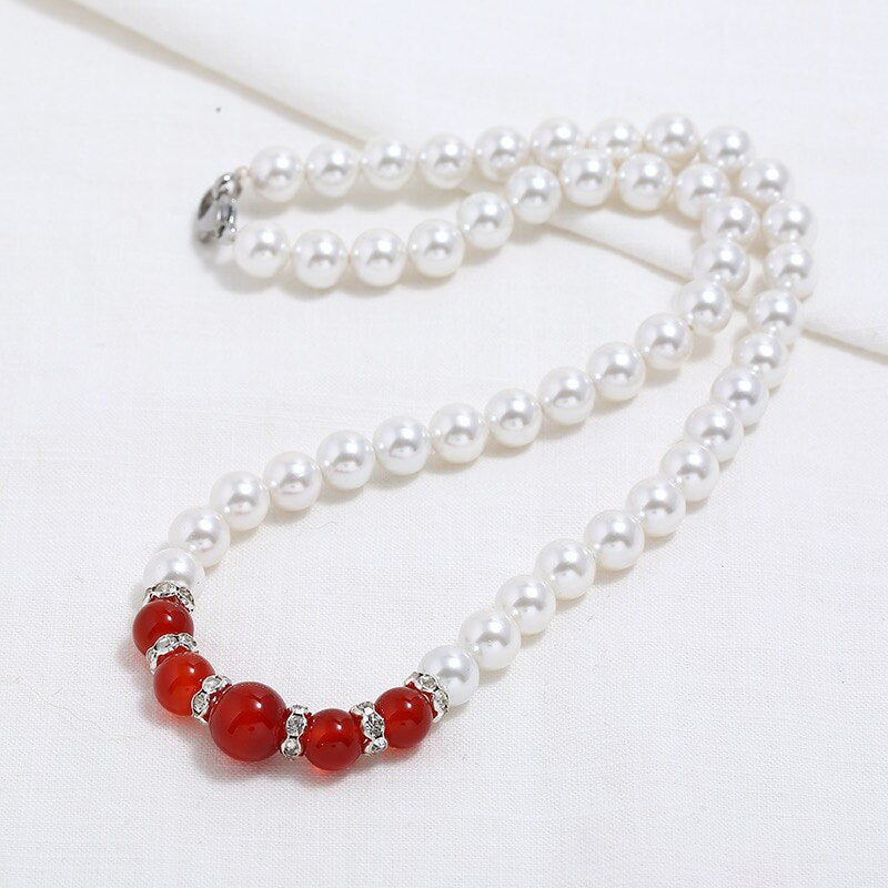 Natural fresh water pearl natural stone necklace
