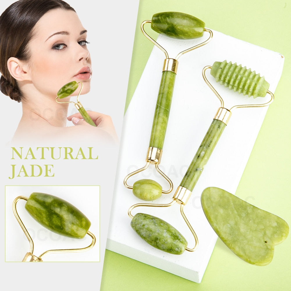 2pcs Jade Roller Massager For Face Green