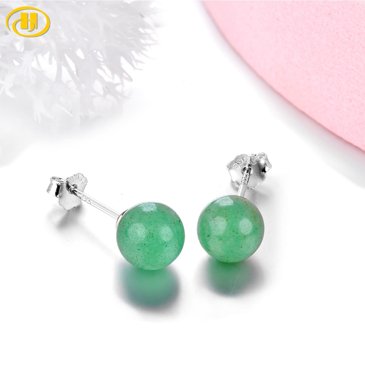 Gemstones 6mm Green Jade Silver Stud Earrings