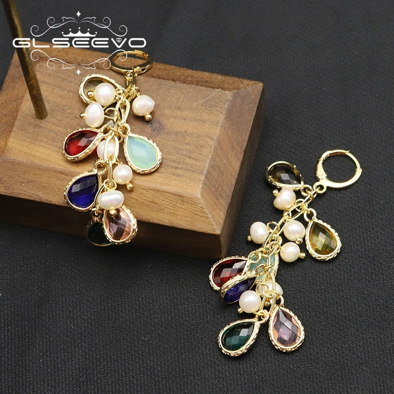 GLSEEVO Colorful Water Drop Pearl Woman Earrings