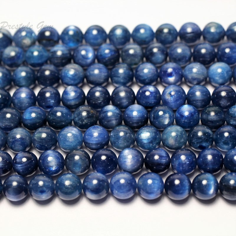 Blue kyanite smooth round stone beads