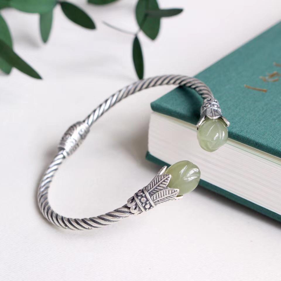 Jade Magnolia Bracelet Women's Retro Style Ethnic