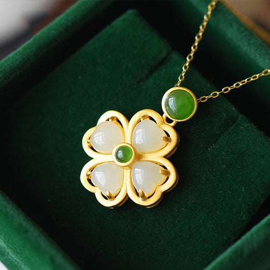Natural Hetian Jade Clover Pendant Necklace