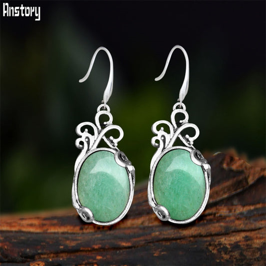 Vintage Natural Jades Dangle Earrings For Women