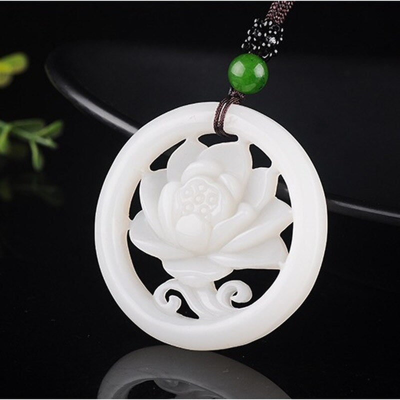 Fashion White Jade Hollow Flower Pendant