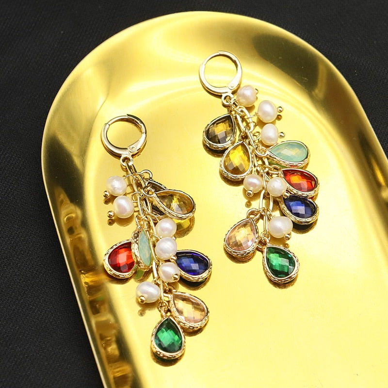 GLSEEVO Colorful Water Drop Pearl Woman Earrings