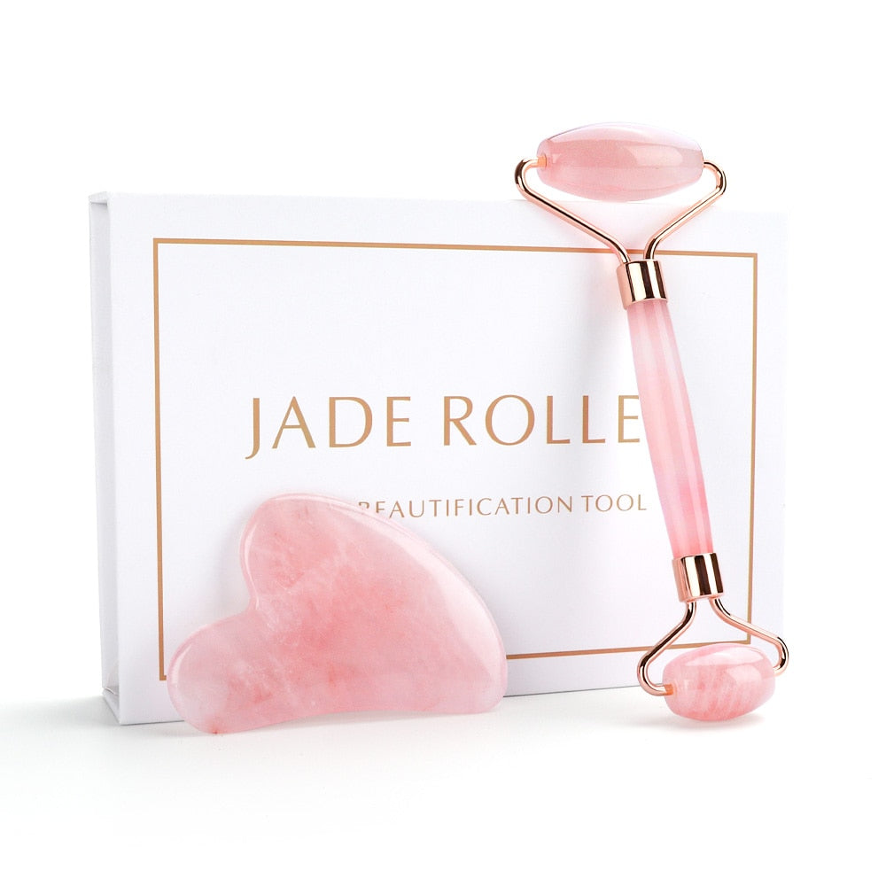 Rose Quartz Natural Jade Roller Set Facial Roller