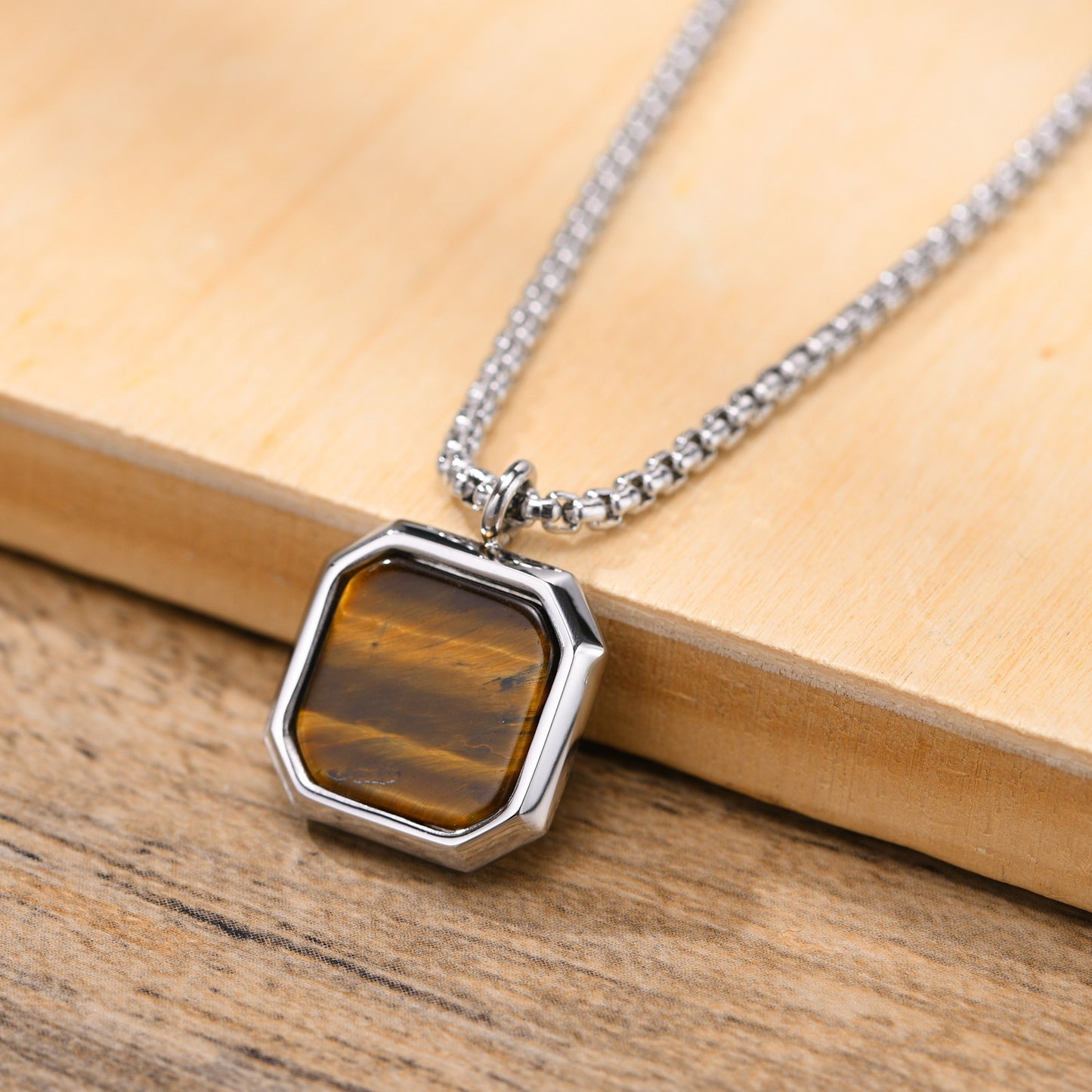 Stylish Men Square Natural Stone Necklace Geometric