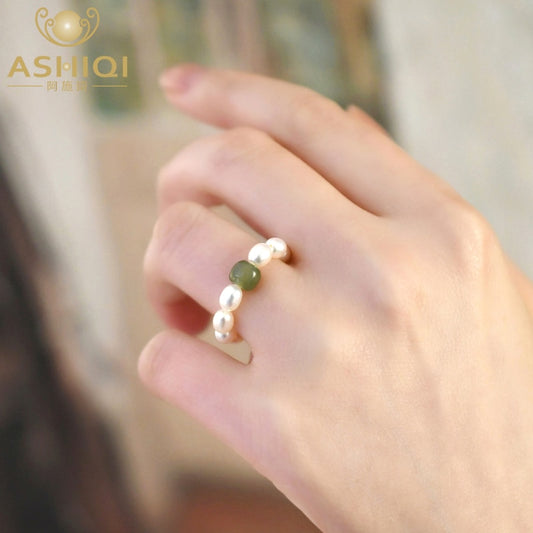 Natural Freshwater Pearl Nephrite Ring Jewelry