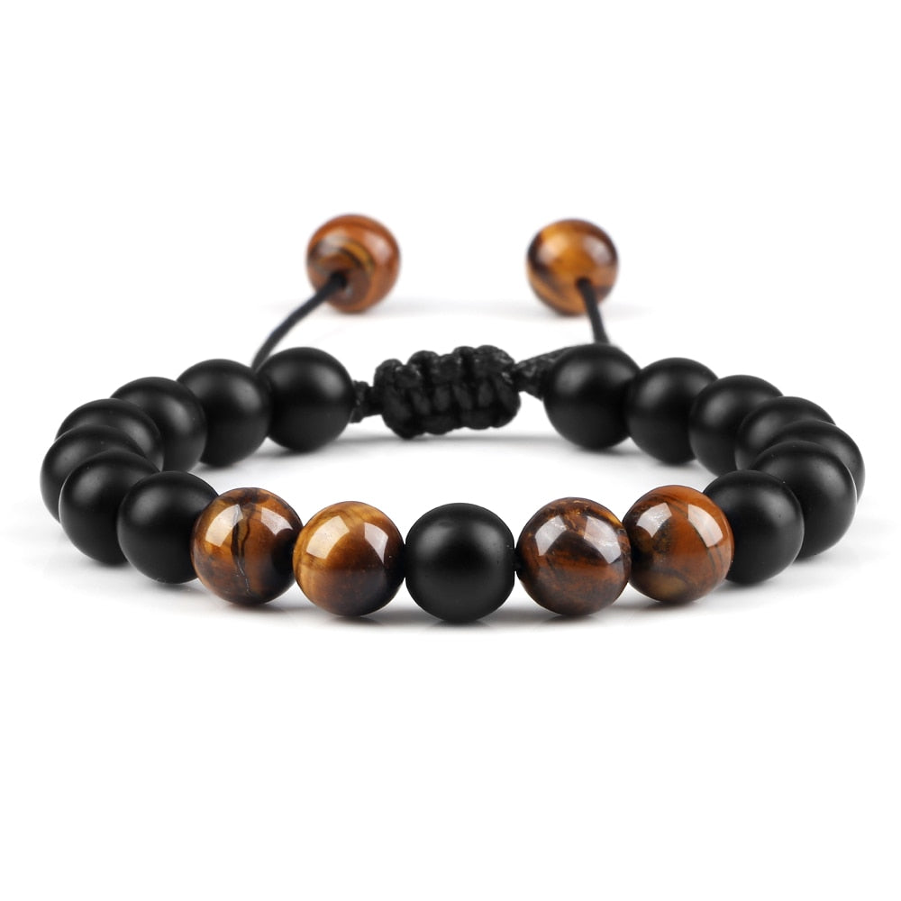 Men Bracelet Tiger Eye Stone Braided Black