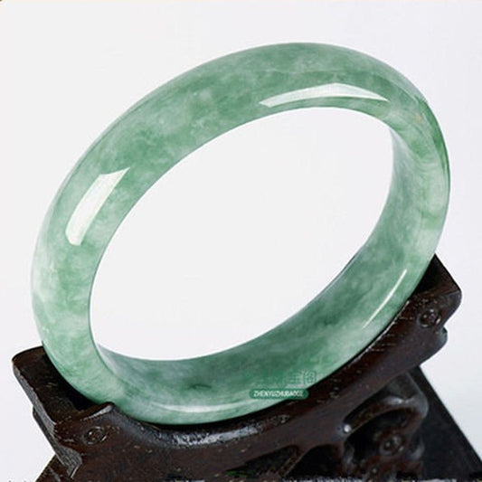 Genuine Natural White Green Jade Bangle