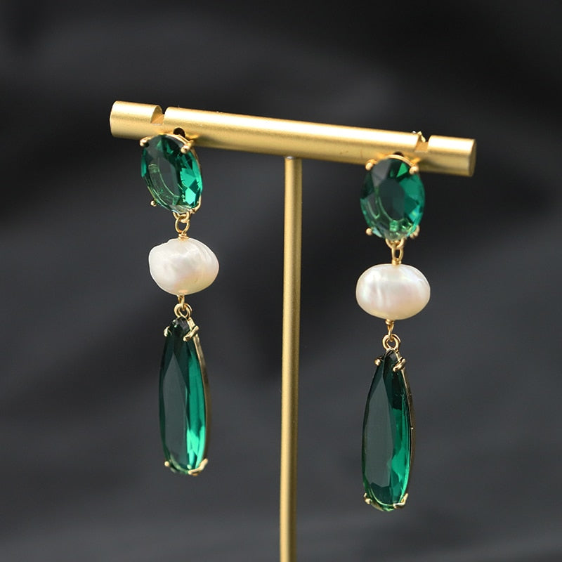 Retro Baroque Emerald Water Droplets Drop Earrings