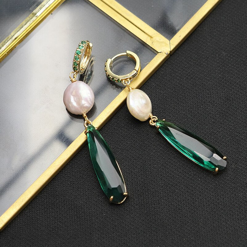 Retro Baroque Emerald Water Droplets Drop Earrings