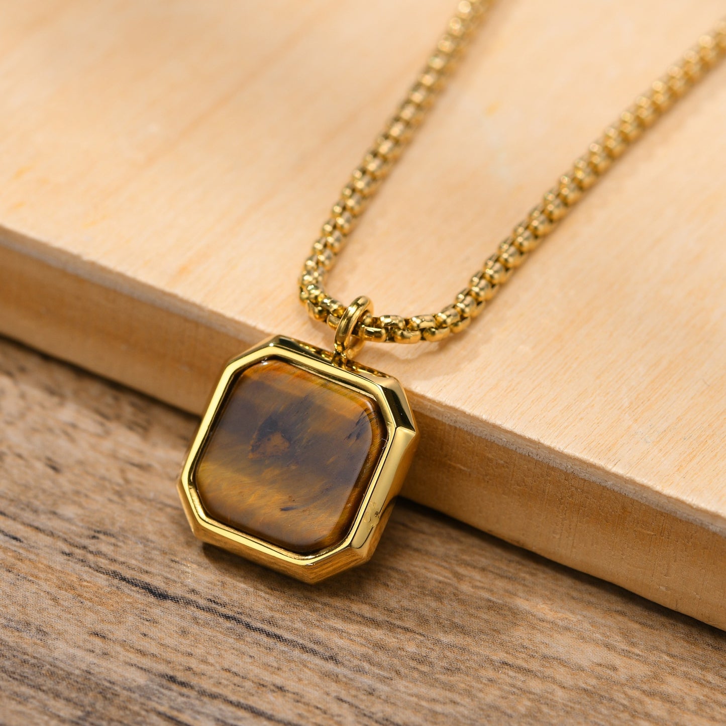 Stylish Men Square Natural Stone Necklace Geometric