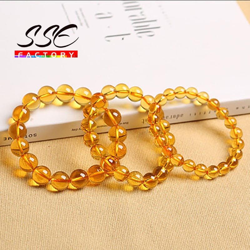 Natural Citrines Crystal Bracelets Stone Round Beads