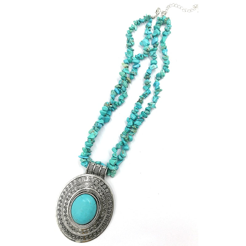 Oval Pendant Natural Stone Turquoises Necklace