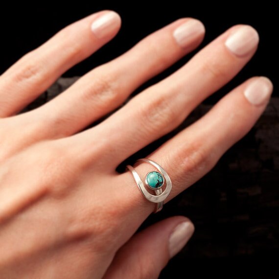 Noble Elegant Woman Natural Blue Turquoise Diamond Ring