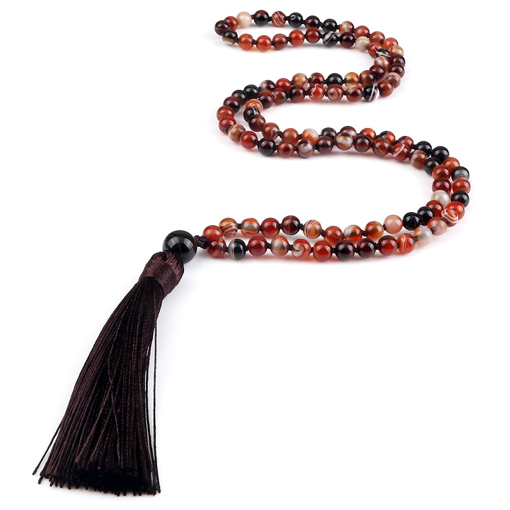 108 Beads Prayer Necklace Natural Green Stripe Onyx