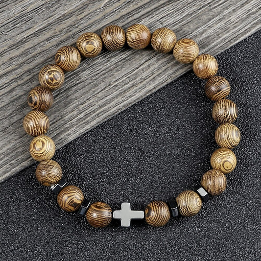 Prayer Men Women Bracelet Hematite Cross Rosary