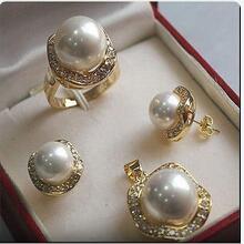 Shell Pearl jade Earrings Necklace Ring Set