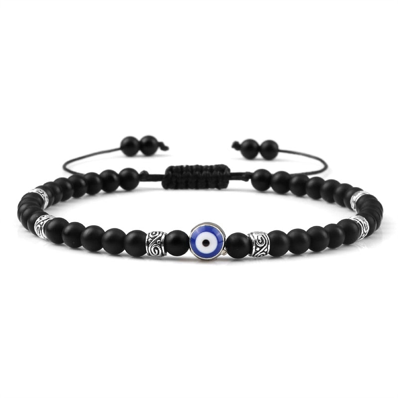 Evil Eye Bracelet Natural Black Matte Lava Stone Beads