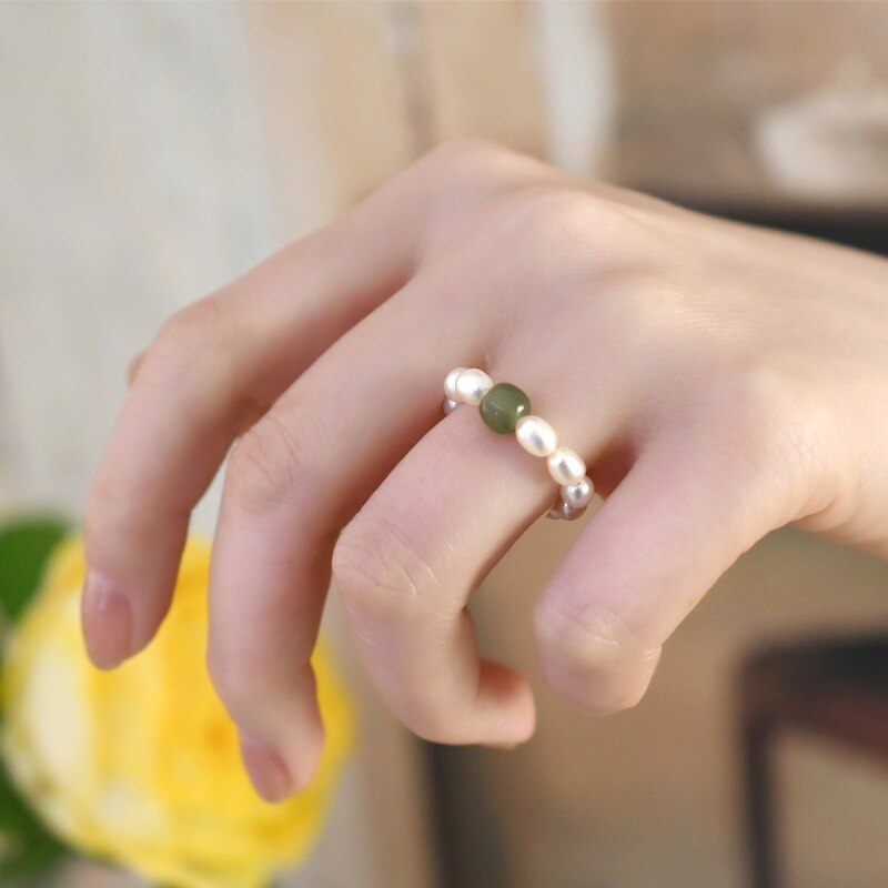 Natural Freshwater Pearl Nephrite Ring Jewelry