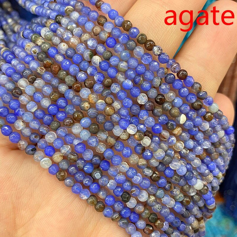 Natural Stone Faceted Round Spacer Beads Fire Agates
