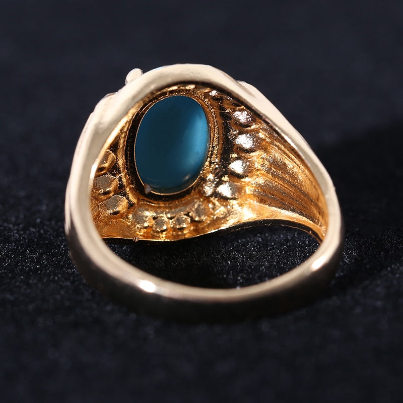 Noble Elegant Woman Natural Blue Turquoise Diamond Ring