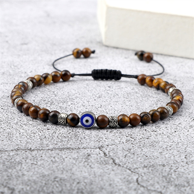 Evil Eye Bracelet Natural Black Matte Lava Stone Beads