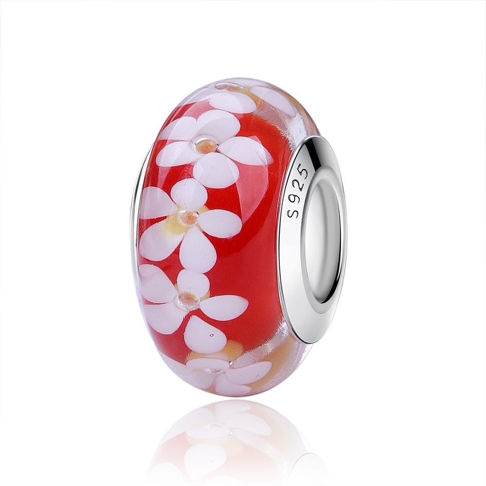 Sterling Silver Glass Bead Wood Stone Murano Flower