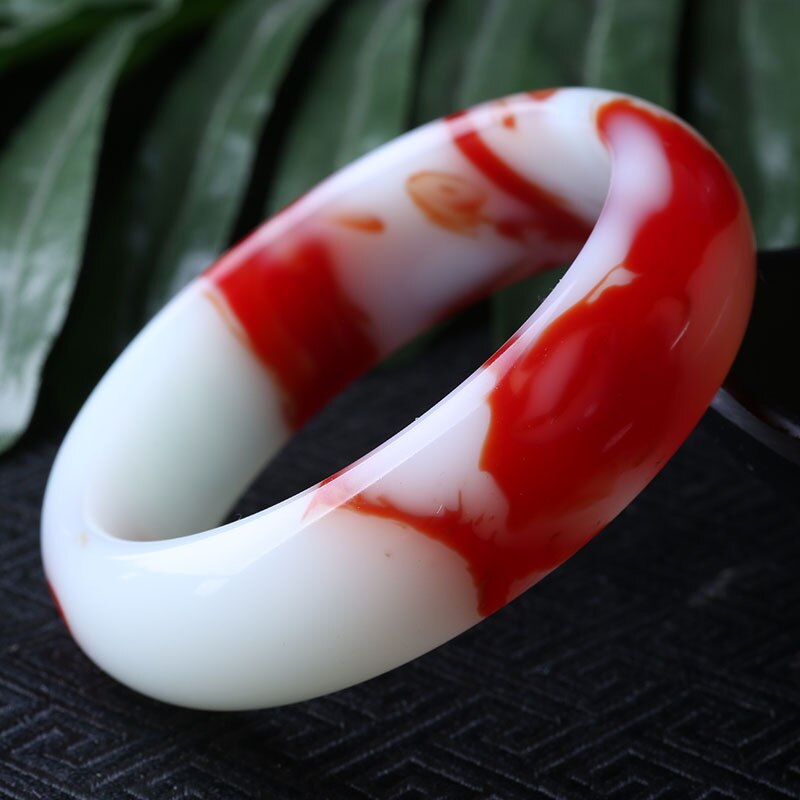 Natural  Red and White Hand Carved Wide Bar Jade