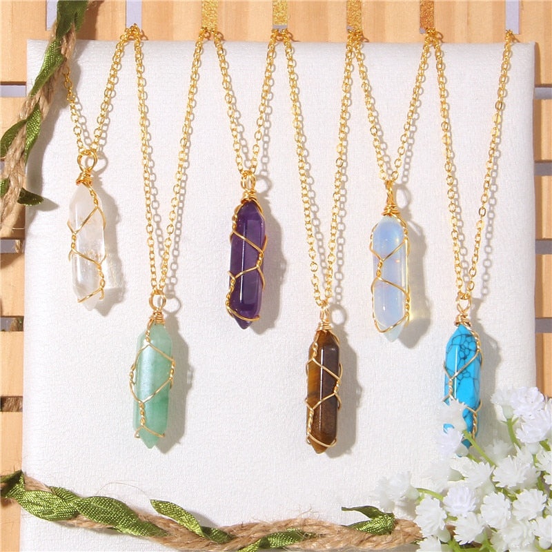 Natural Quartzs Stone Charm Necklaces