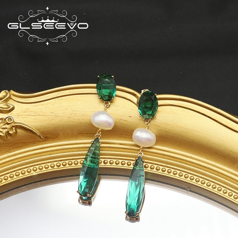 Retro Baroque Emerald Water Droplets Drop Earrings