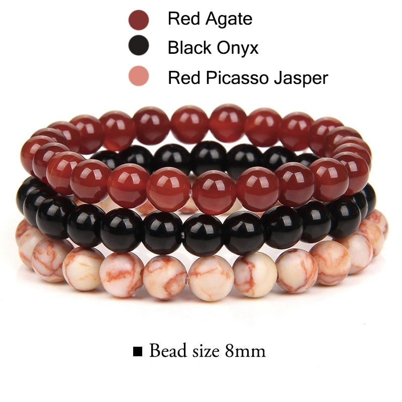 Natural Stone Beads Bracelet Set Rhodonite