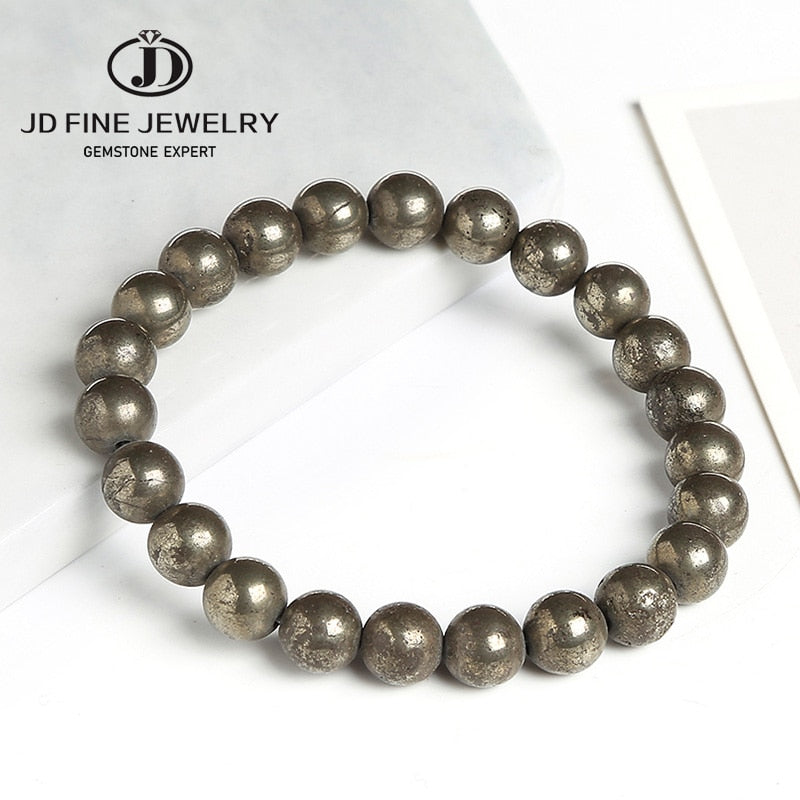 JD Natural Pyrite Bead Bracelets Women Men Vintage