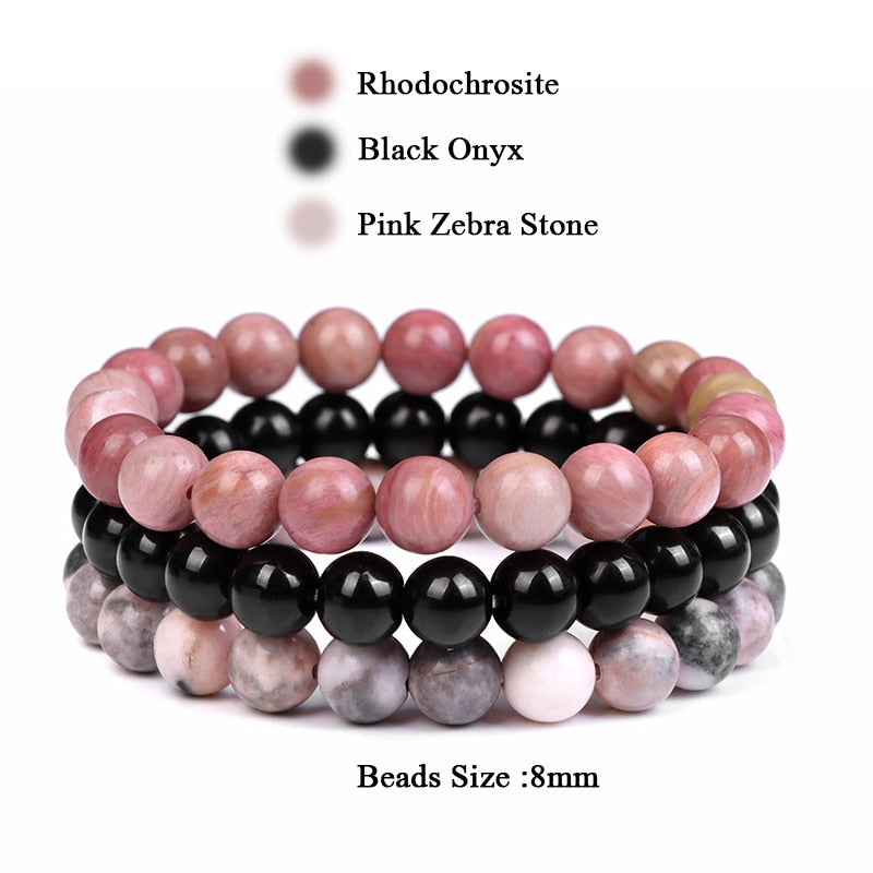 Natural Stone Beads Bracelet Set Rhodonite