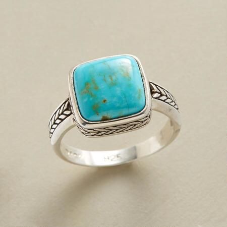 Noble Elegant Woman Natural Blue Turquoise Diamond Ring