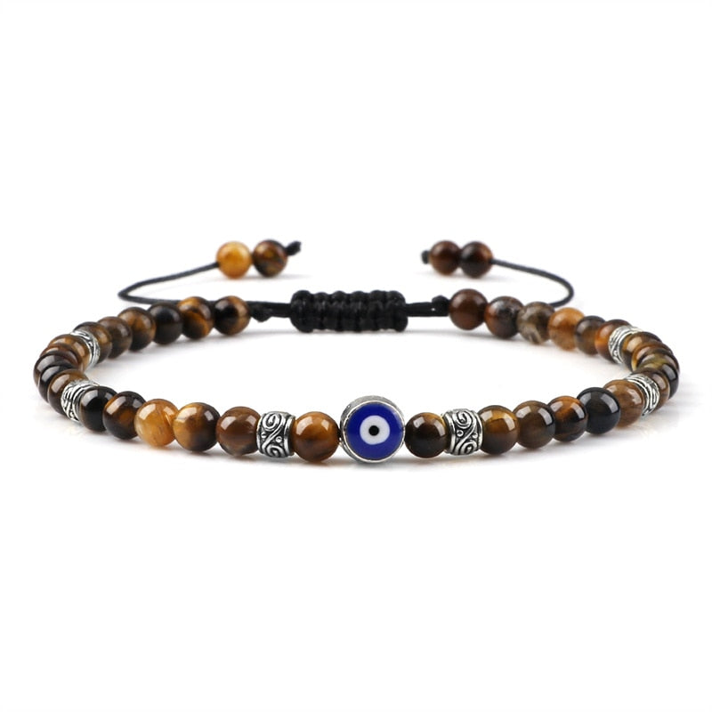 Evil Eye Bracelet Natural Black Matte Lava Stone Beads