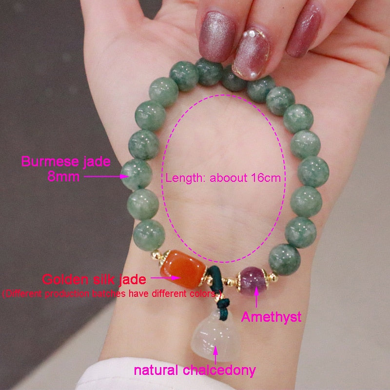 Lotus Pendant Natural Jade Stone Beaded Bracelets