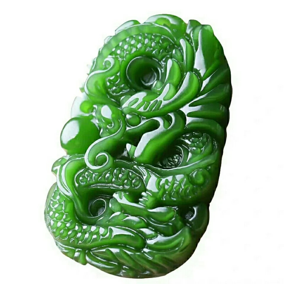 Natural Green Hetian Jade Stone Dragon Pendant