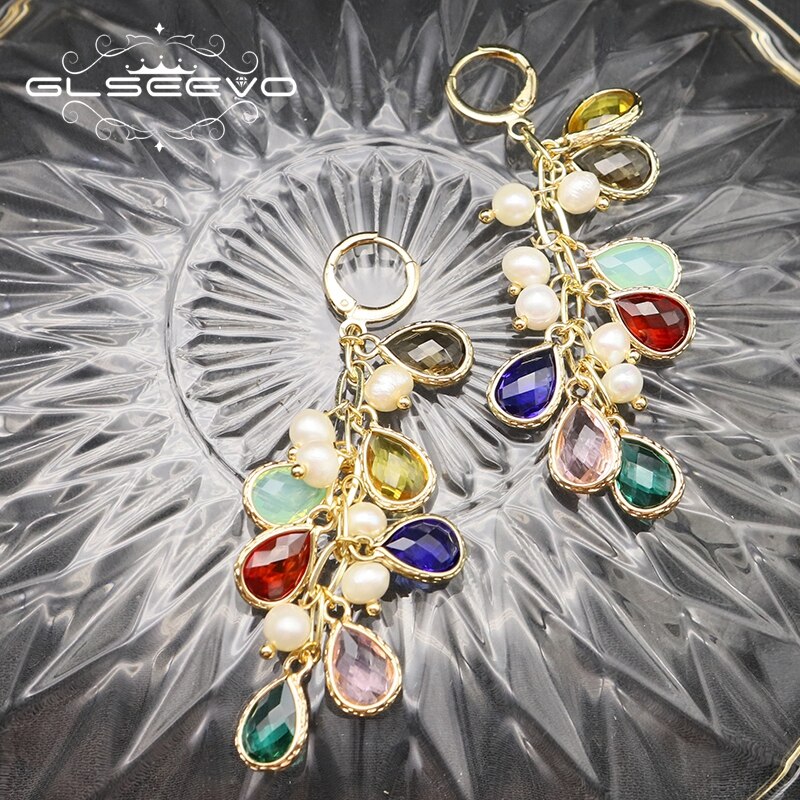 GLSEEVO Colorful Water Drop Pearl Woman Earrings