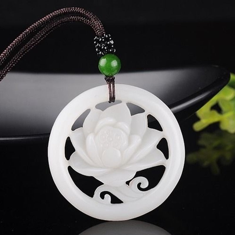 Fashion White Jade Hollow Flower Pendant