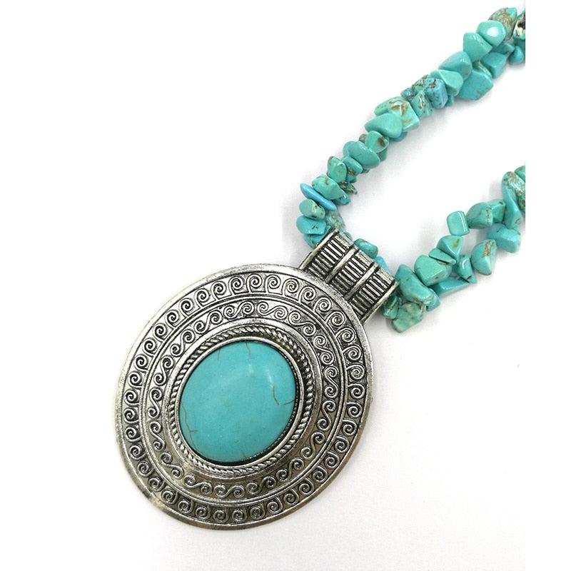 Oval Pendant Natural Stone Turquoises Necklace