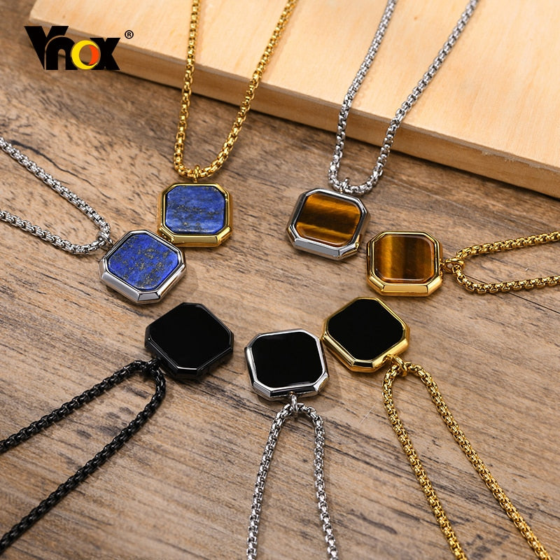 Stylish Men Square Natural Stone Necklace Geometric