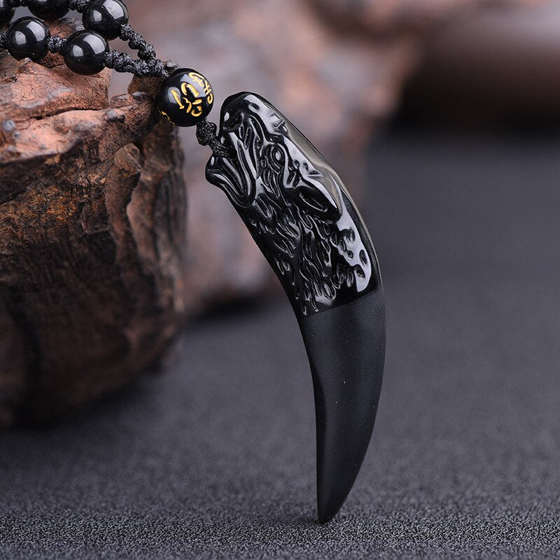 Natural Ice-colored Obsidian Hand-carved Wolf Tooth