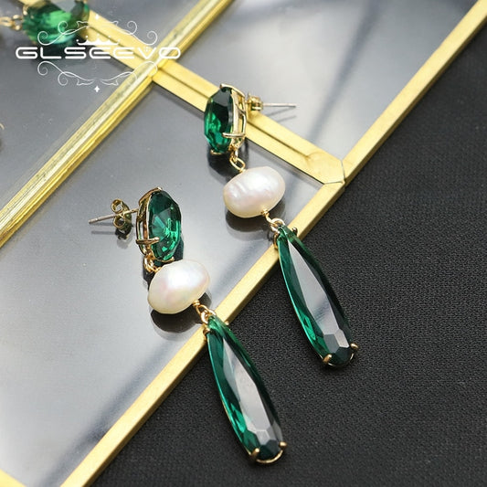 Retro Baroque Emerald Water Droplets Drop Earrings